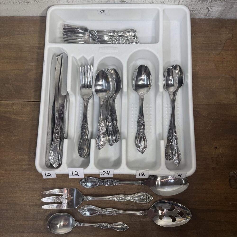 Oneida * HUNTINGTON Wm A Rogers Glossy Stainless Flatware 85pc Set
